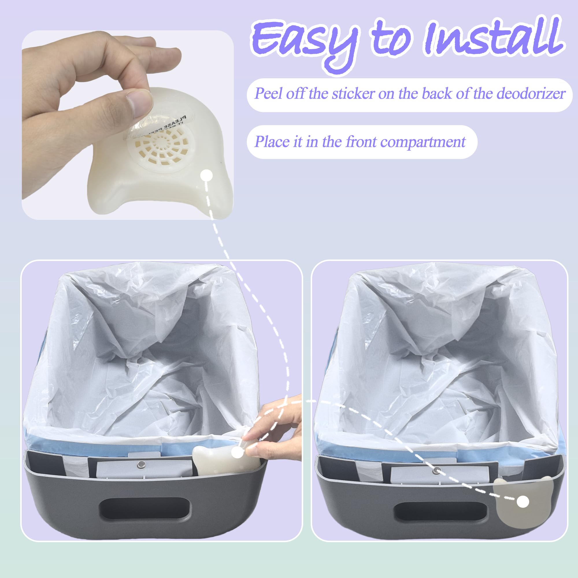 NewKe deodorizer inserted into front compartment in under 10 seconds for instant setup.