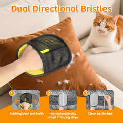 Newly Cats and Dogs glove used on a sofa for quick pet-hair cleanup.