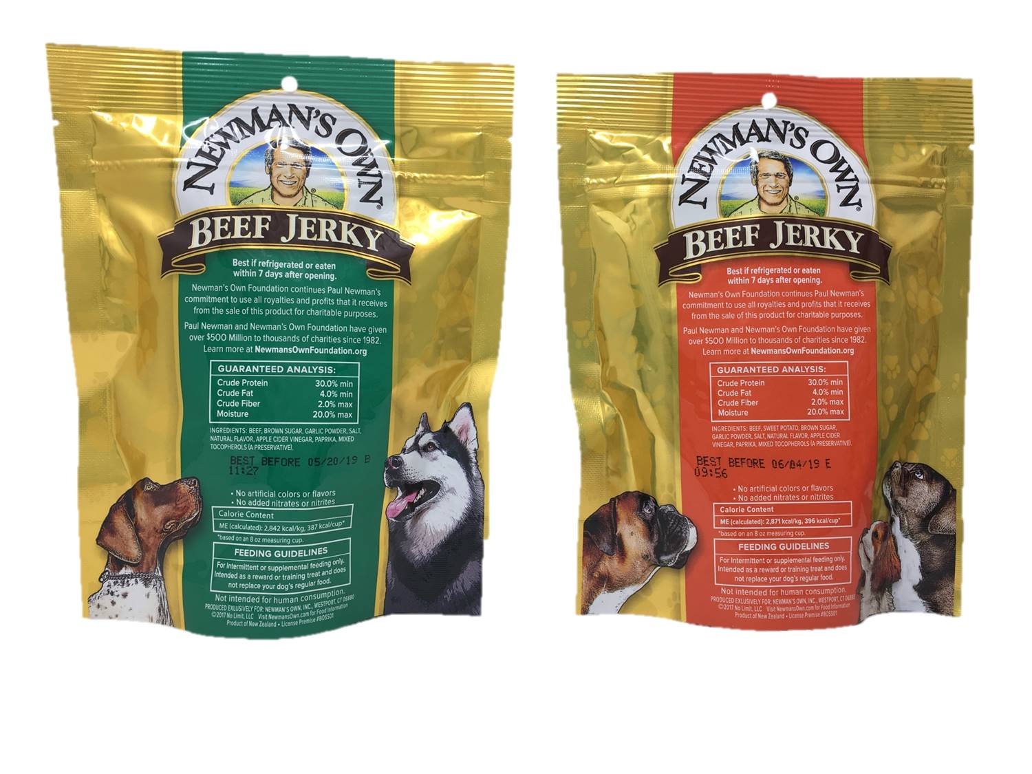 Newman's Own Beef Jerky with Beef & Sweet Potato 5oz bag for tasty rewards.
