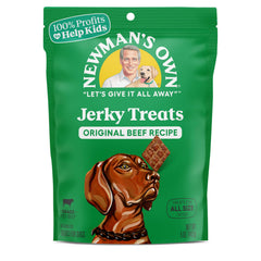 Newman's Own Dog Jerky Beef Original front shows protein-packed treats for training rewards.