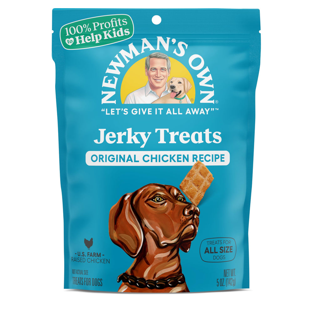 Newman's Own Jerky Dog Treats Original Chicken front view highlighting protein-rich bites