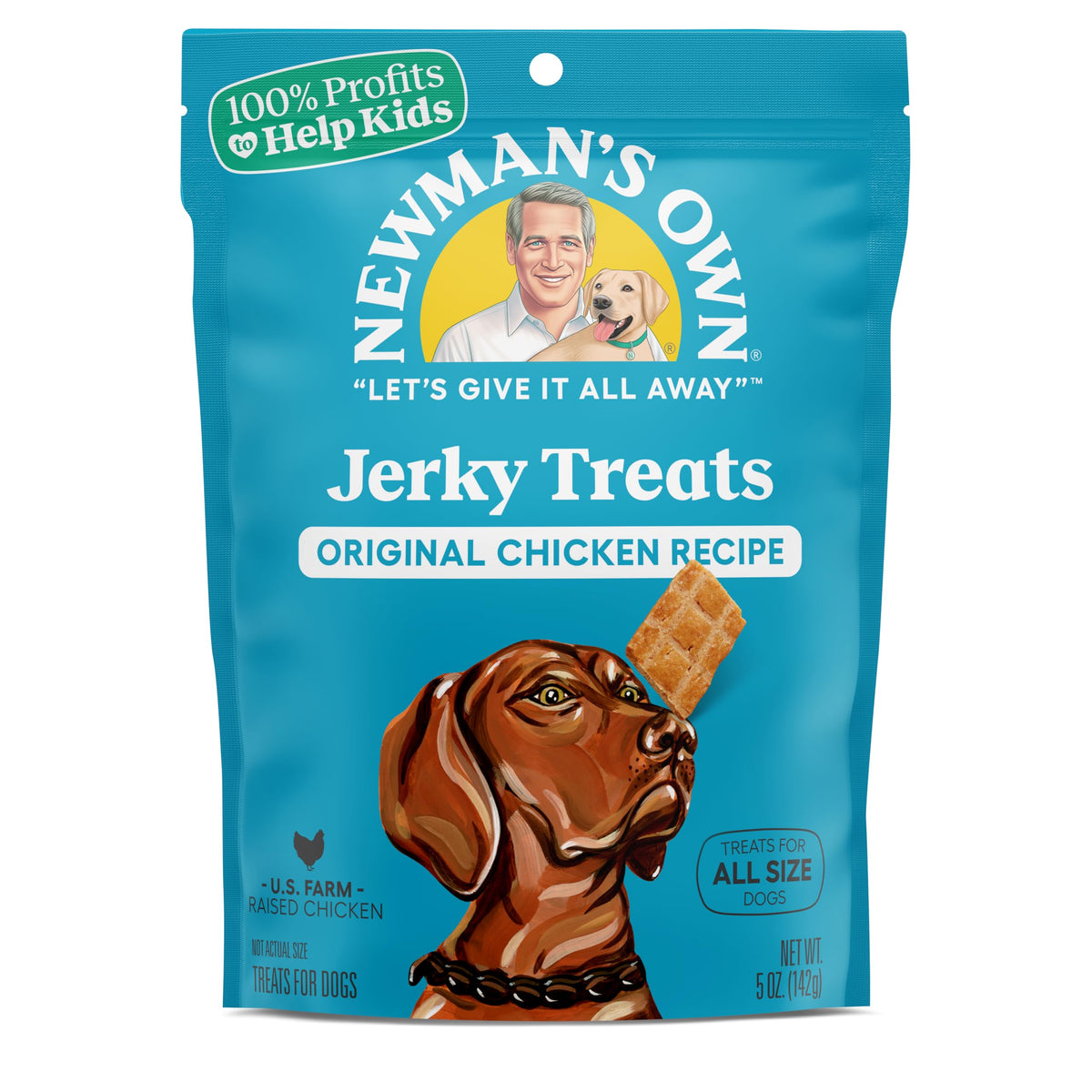Newman's Own Jerky Dog Treats Original Chicken front view highlighting protein-rich bites