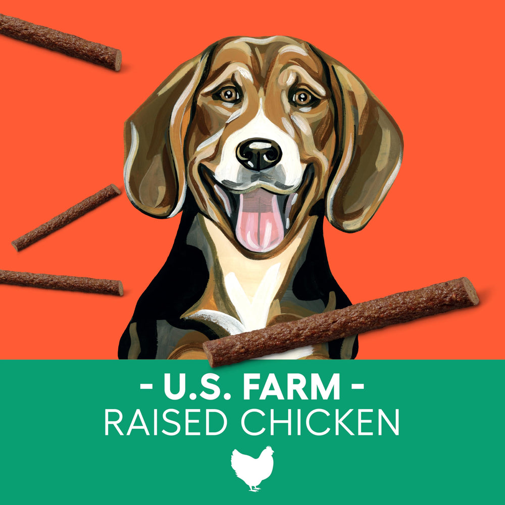 Newman's Own Snack Sticks for Dogs chicken and sweet potato close-up highlights natural ingredients.