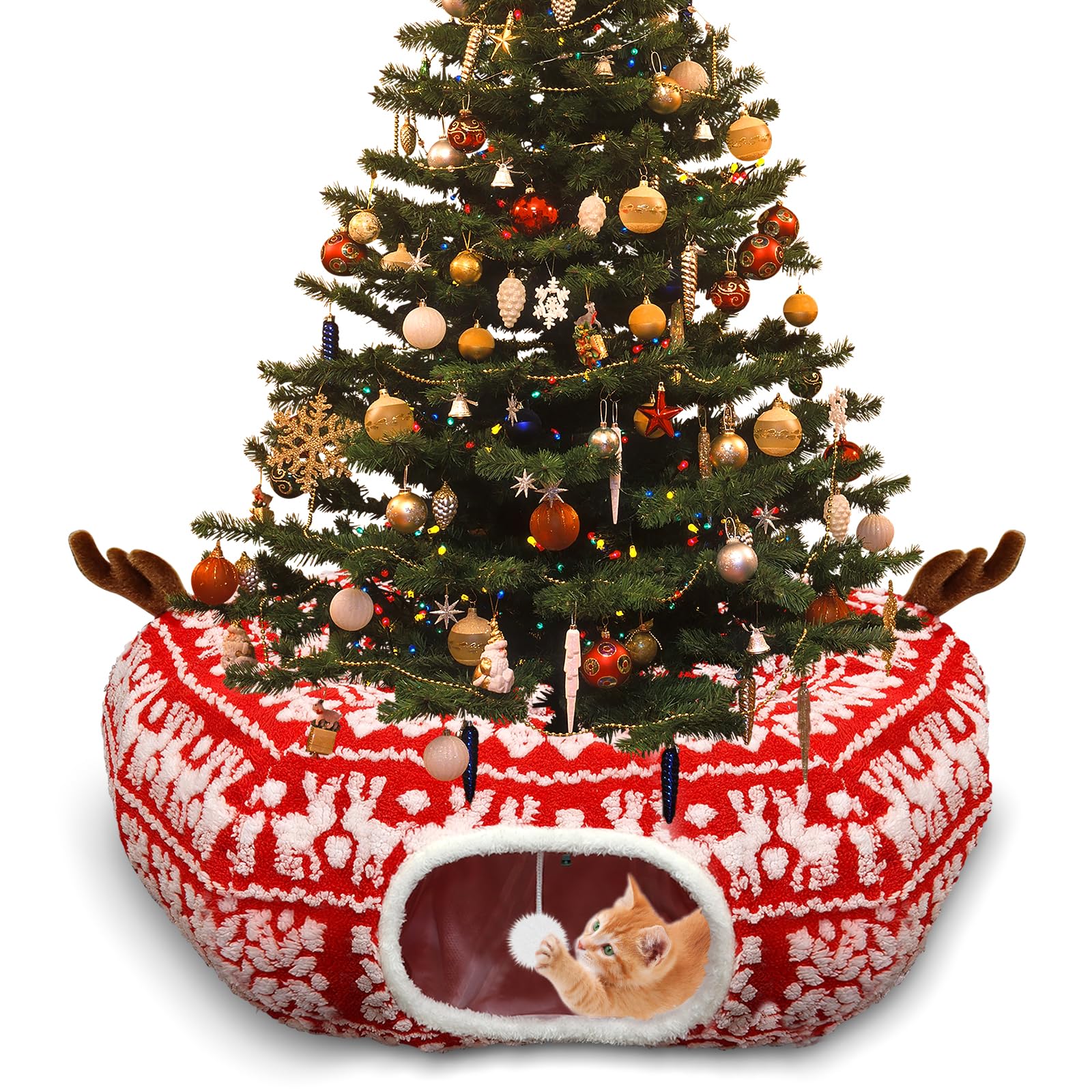 Newmkr Christmas Tree Cat Tunnel under the Christmas tree creates cozy festive vibes for pets.