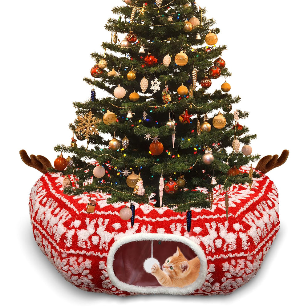 Newmkr Christmas Tree Cat Tunnel under the Christmas tree creates cozy festive vibes for pets.