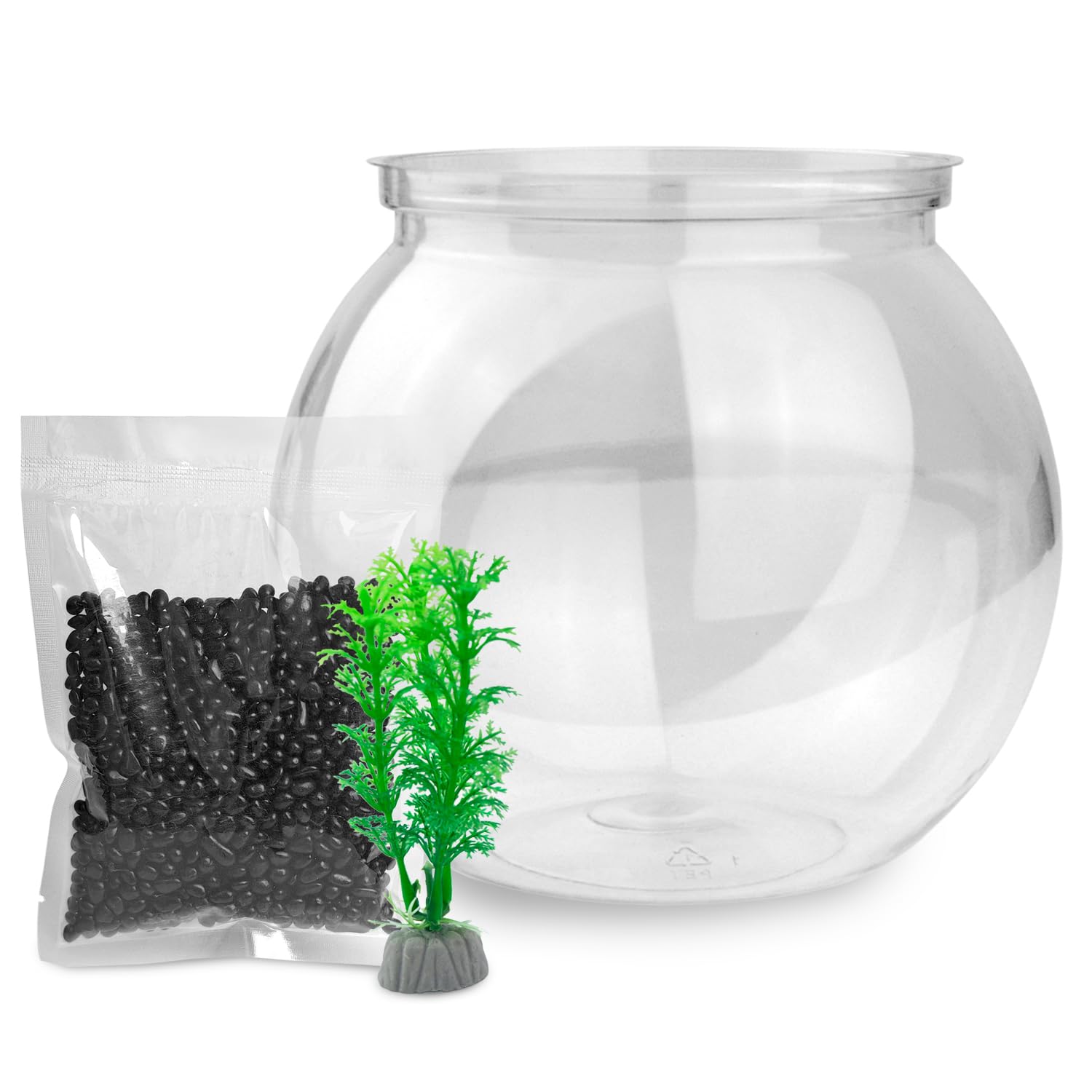 Newpol betta fish bowl closeup reveals clear PET plastic for bright visibility.