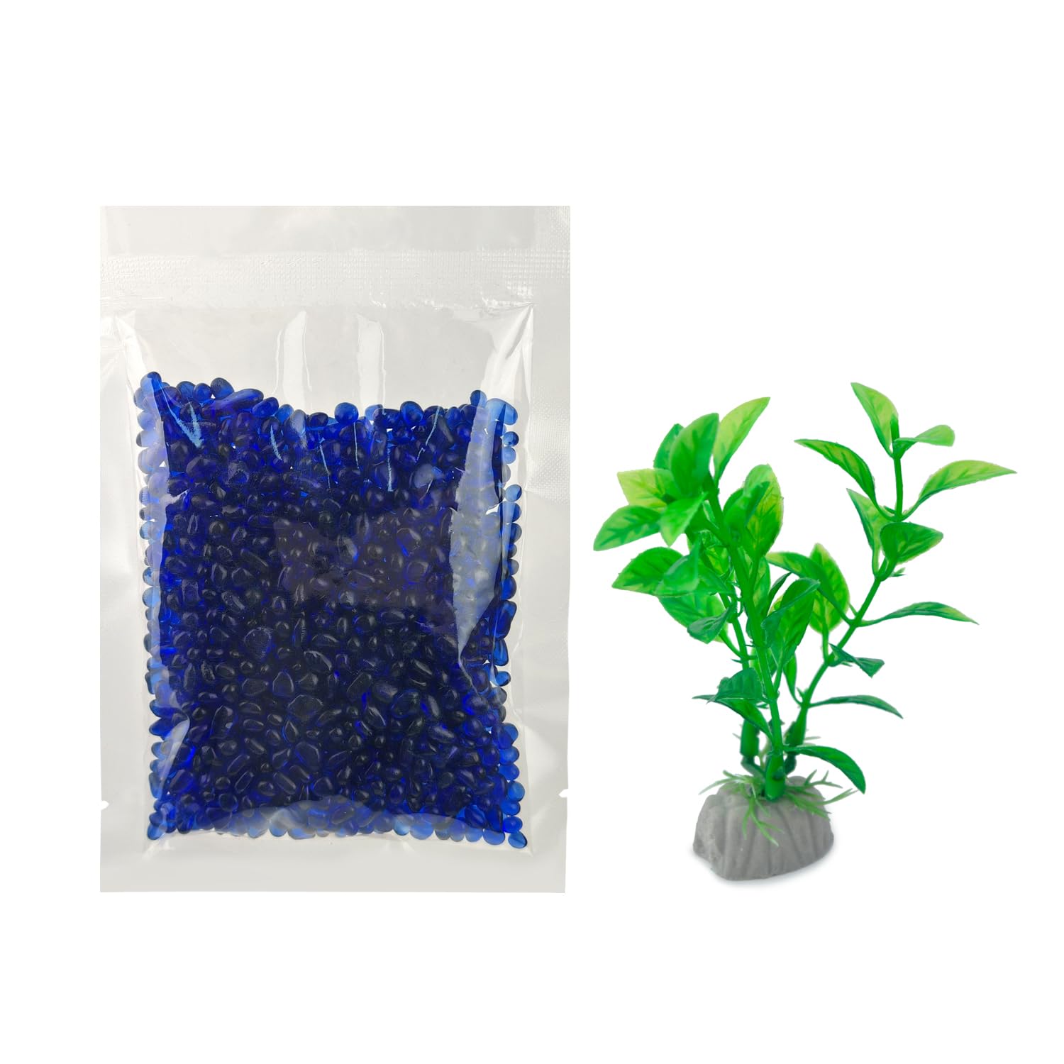 Newpol Mini Aquarium includes decorative grass and stones for instant display