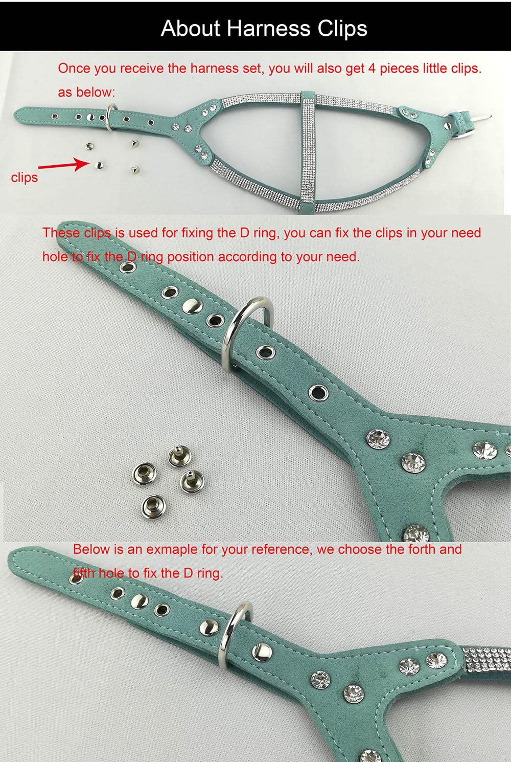 Newtensina 3-piece set in blue with fixing clips for D-ring customization and fit.