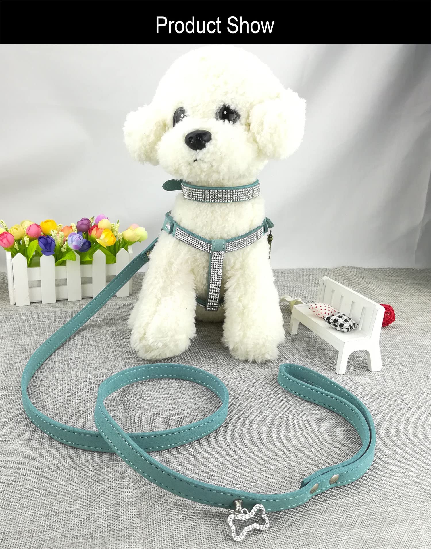 Newtensina harness blue close-up shows soft microfiber comfort for walks.
