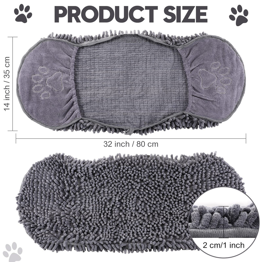 Newwiee dog drying towel 32x14 gray hand-pocket close-up for secure grip.