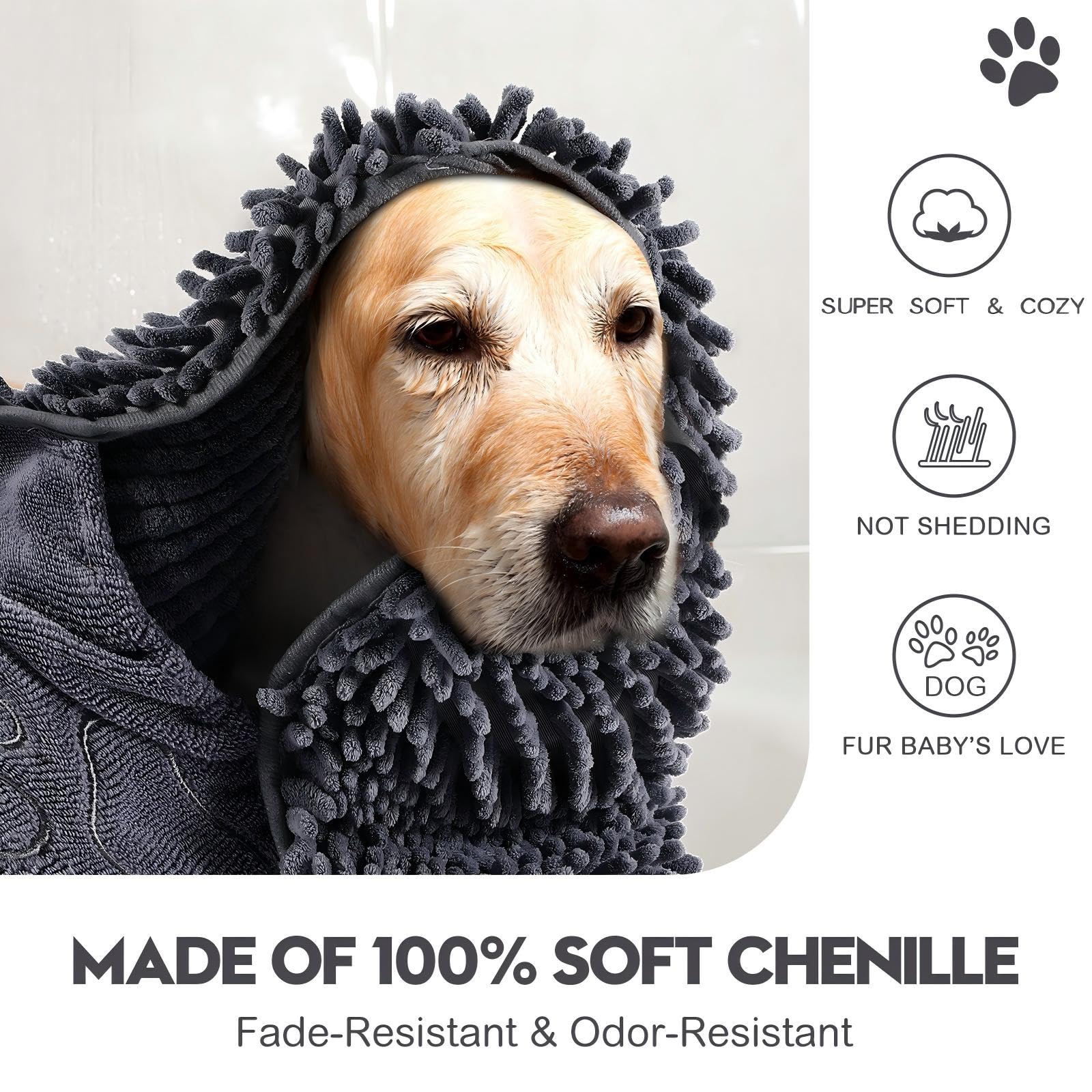 Newwiee dog drying towel 32x14 large size laid flat for full-body coverage.