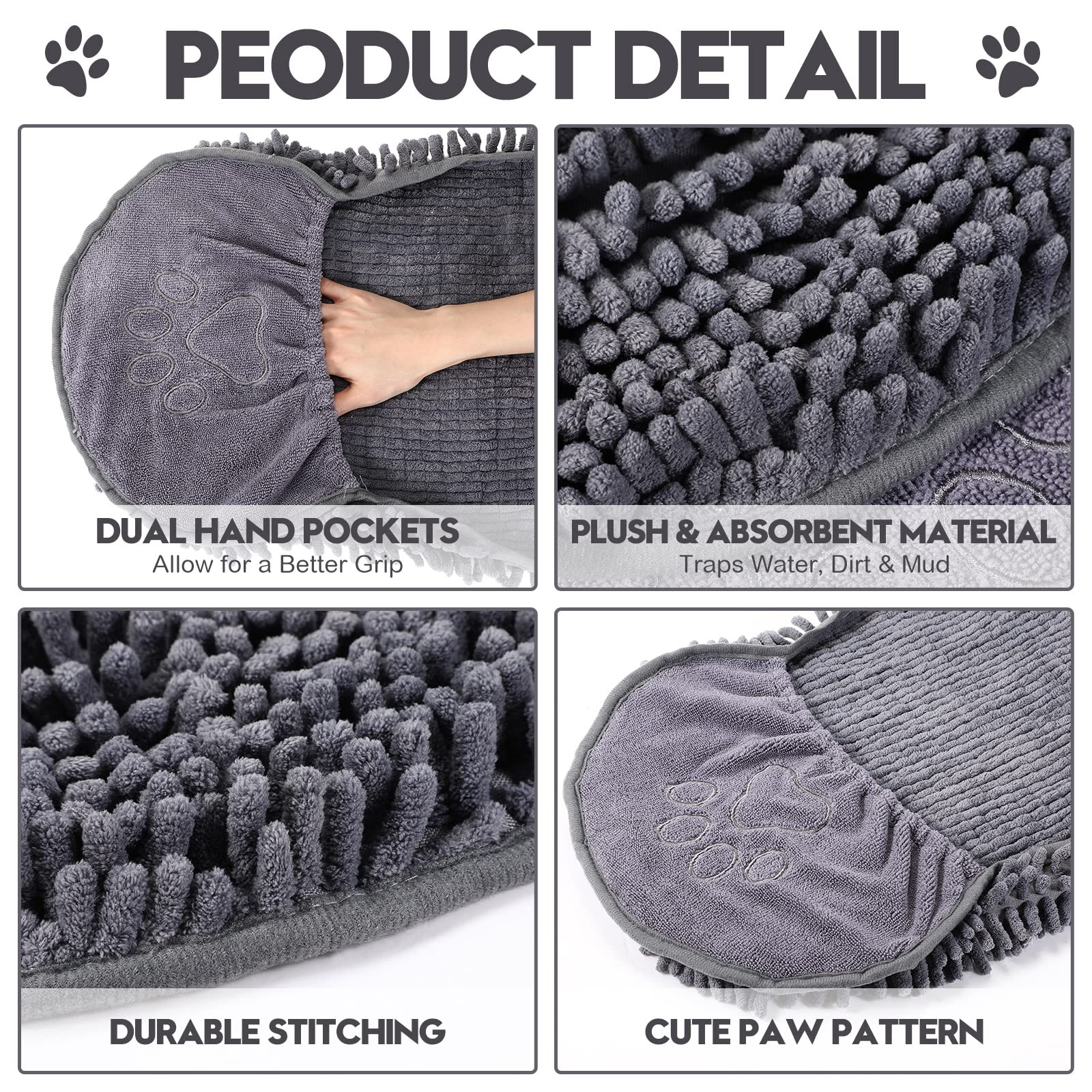Newwiee microfiber chenille close-up showing soft fibers for gentle post-bath drying.