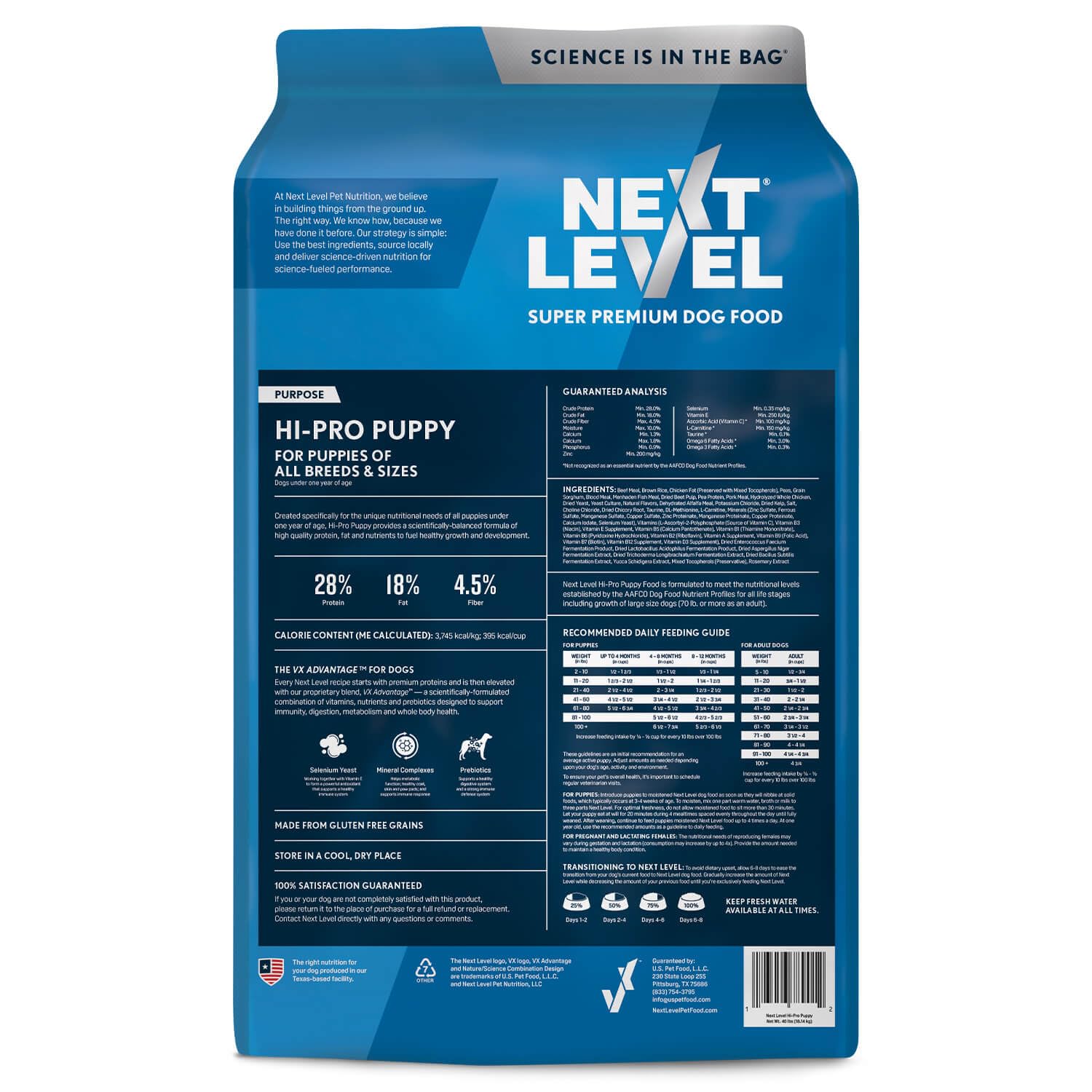 Next Level HI-PRO Puppy kibble closeup shows crunchy texture for satisfying meals.