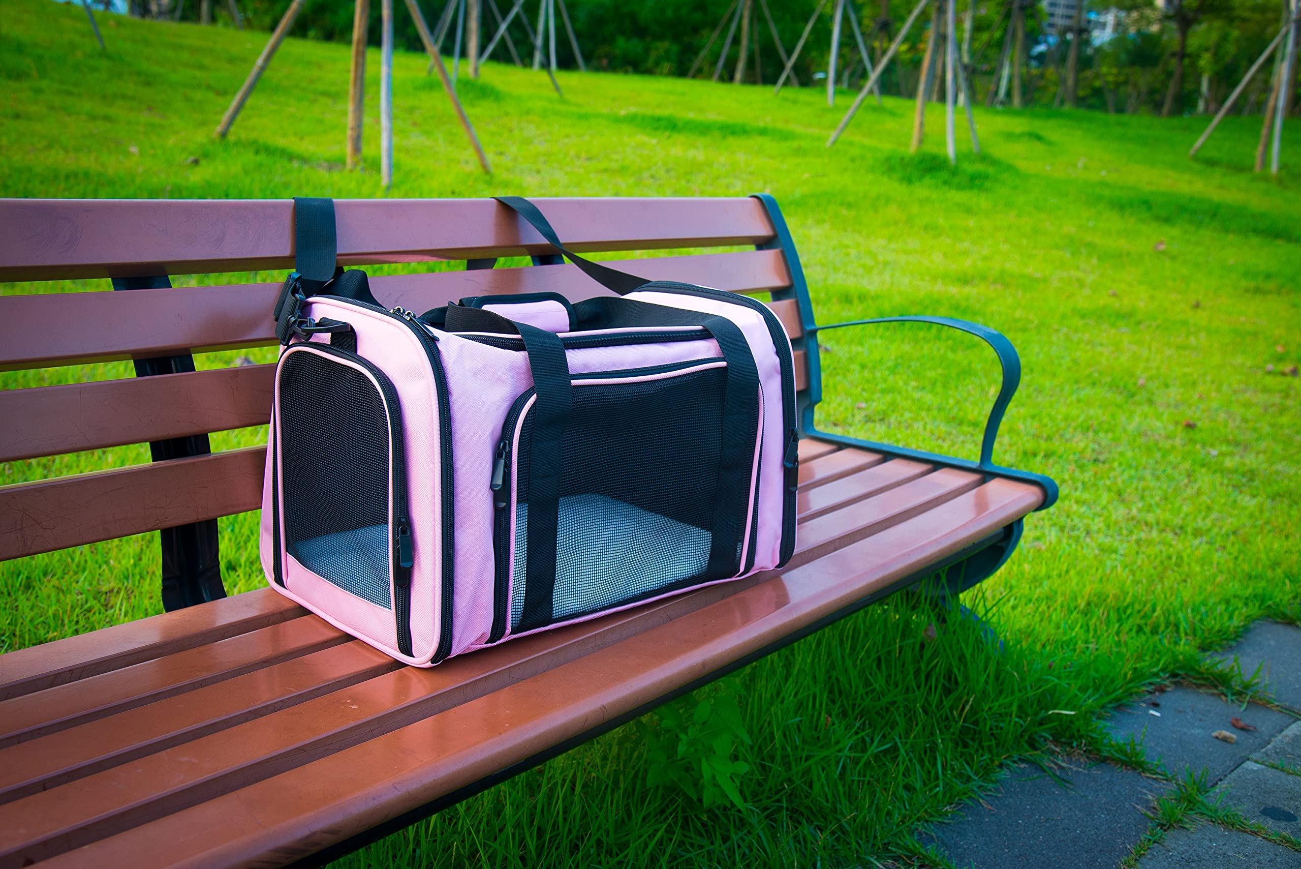 NextFri soft sided carrier medium pink airline approved carrier with adjustable strap.