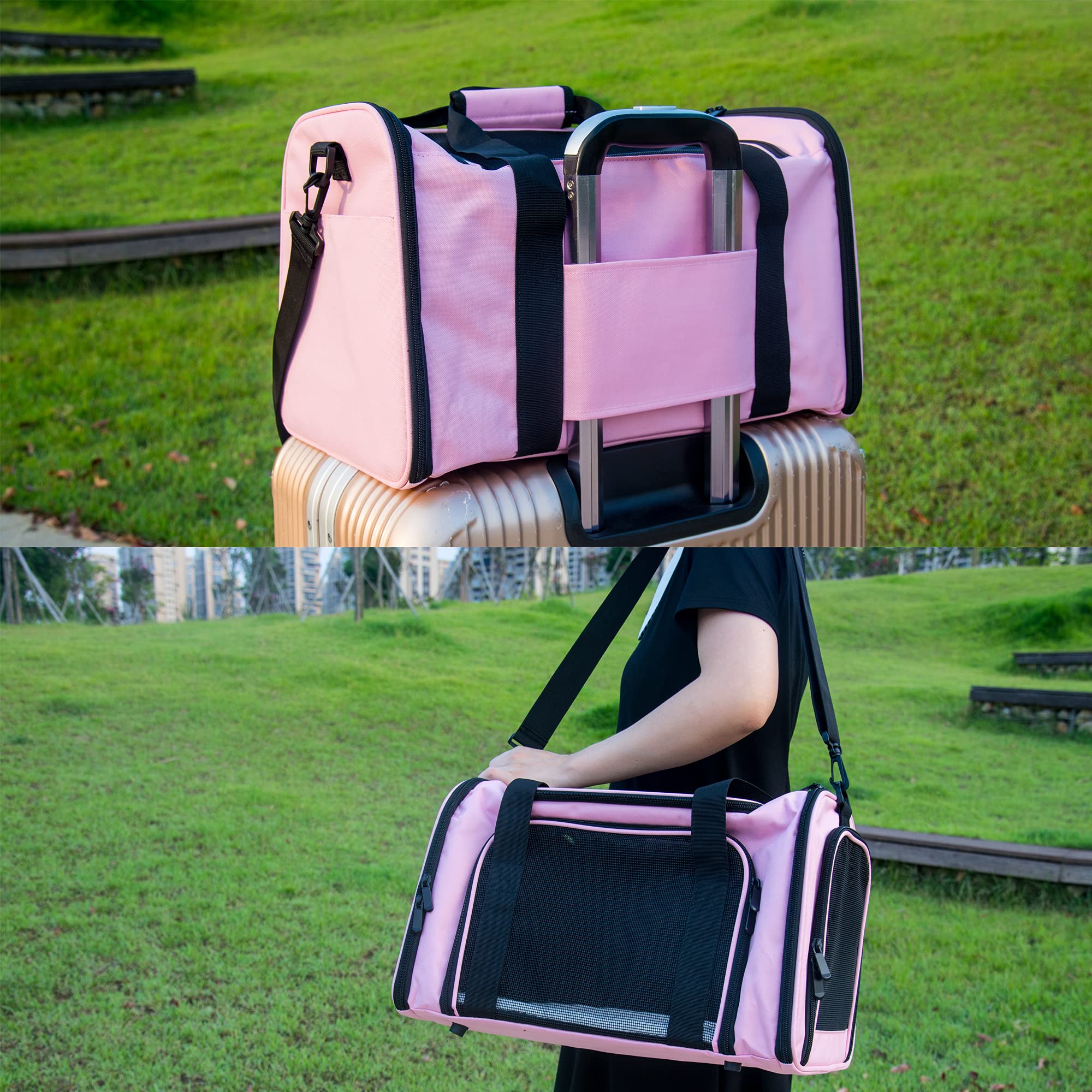 NextFri soft sided carrier medium pink folded storage for compact travel.