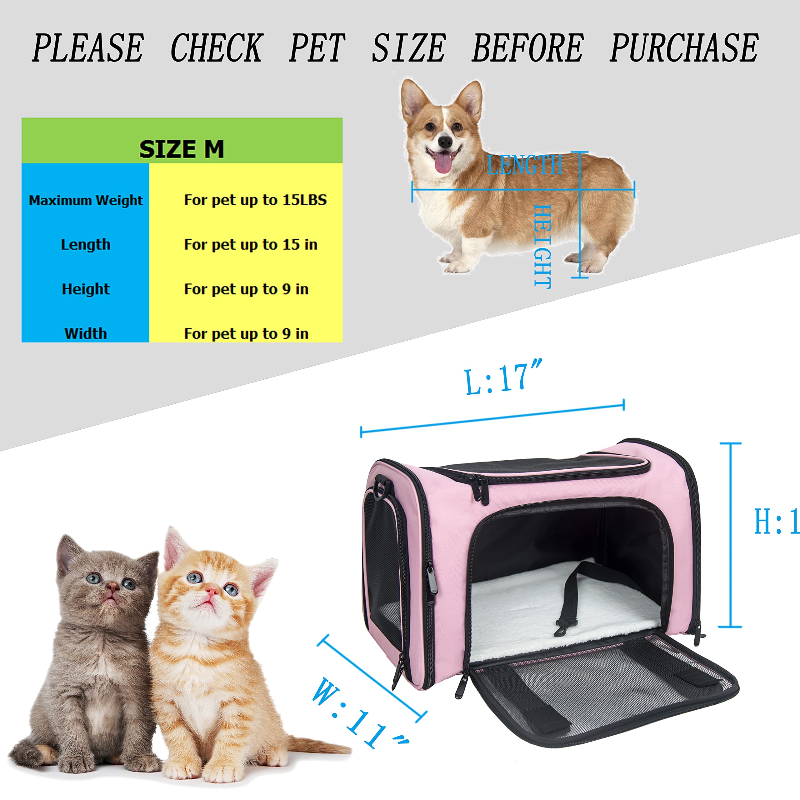NextFri soft sided carrier medium pink interior view with removable fleece bed for cozy rest.