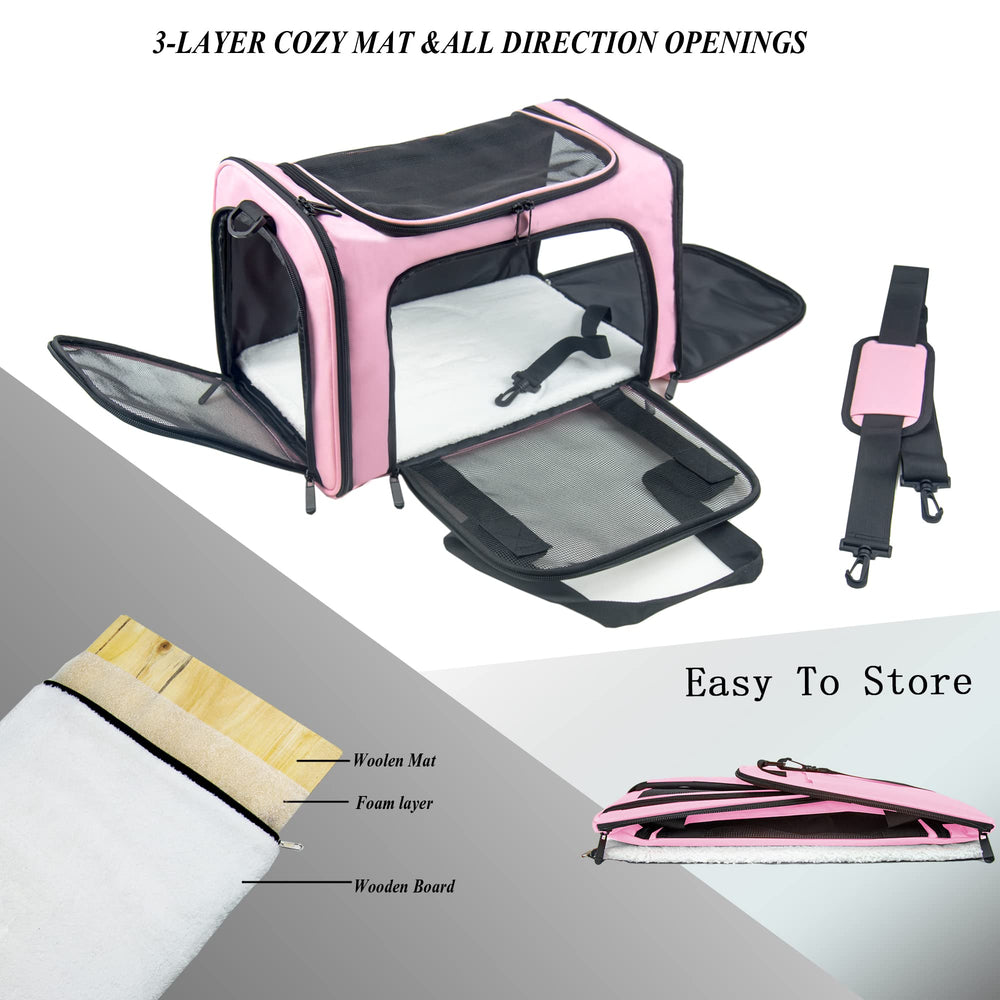 NextFri soft sided carrier medium pink side view highlights removable base for steadier stand.