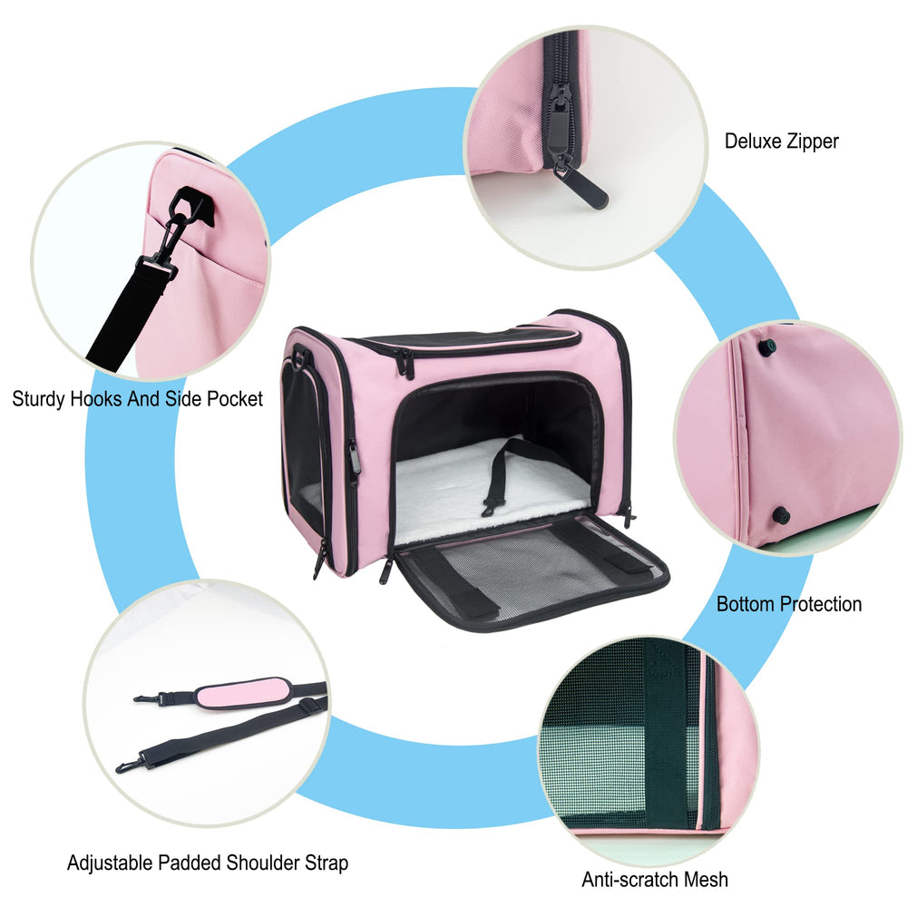 NextFri soft sided carrier medium pink top entry design enables convenient loading.