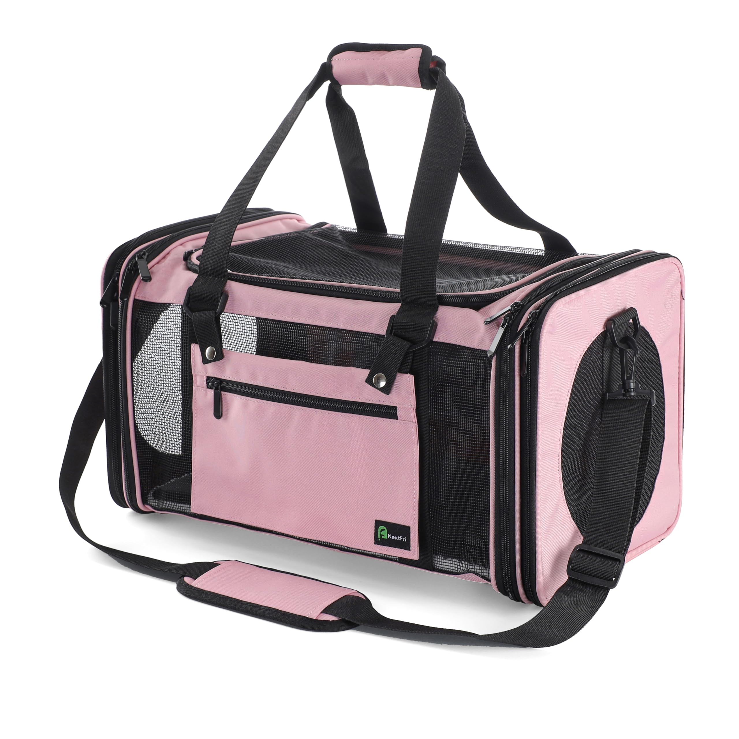 NextFri soft-sided pet carrier pink front view for easy airline travel