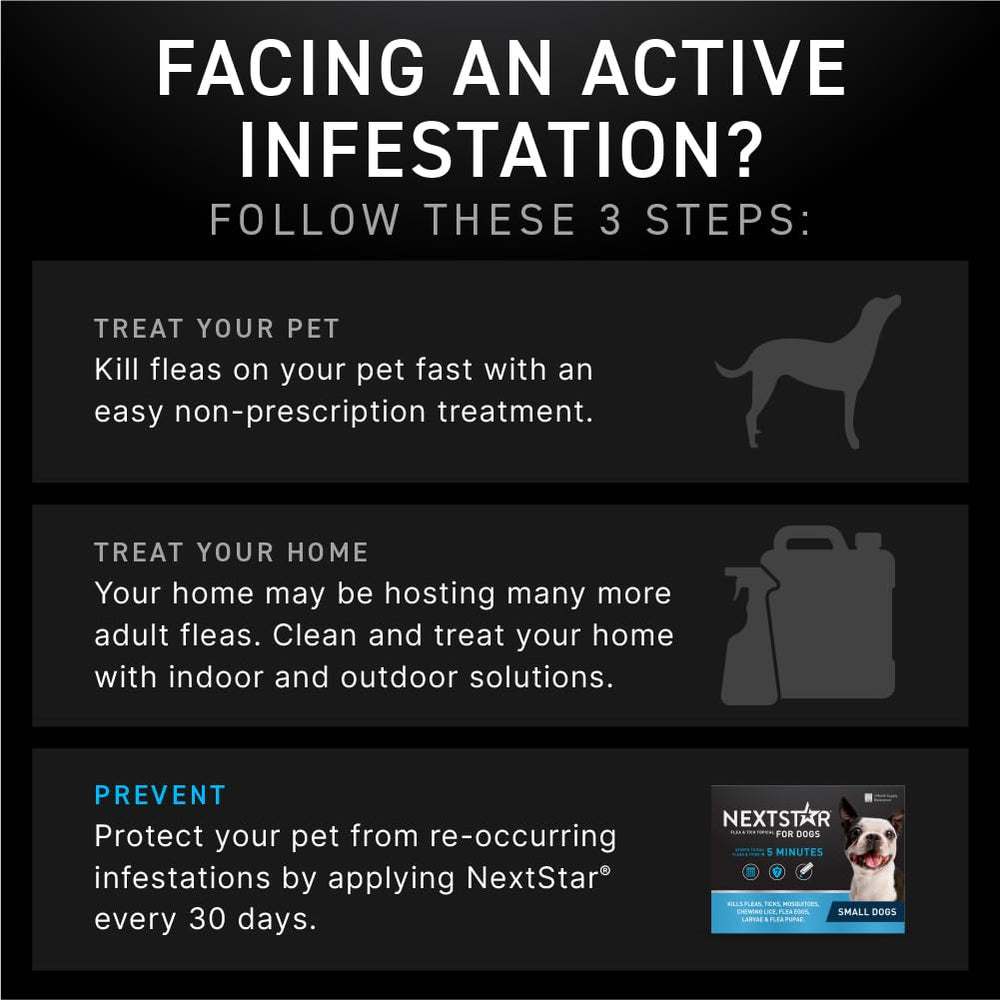 NEXTSTAR small-dog dosage pack highlights size-appropriate, simple monthly dosing for small breeds.