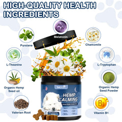 NEXZL 2-pack hemp calming chews bottle back lists ingredients and safety features