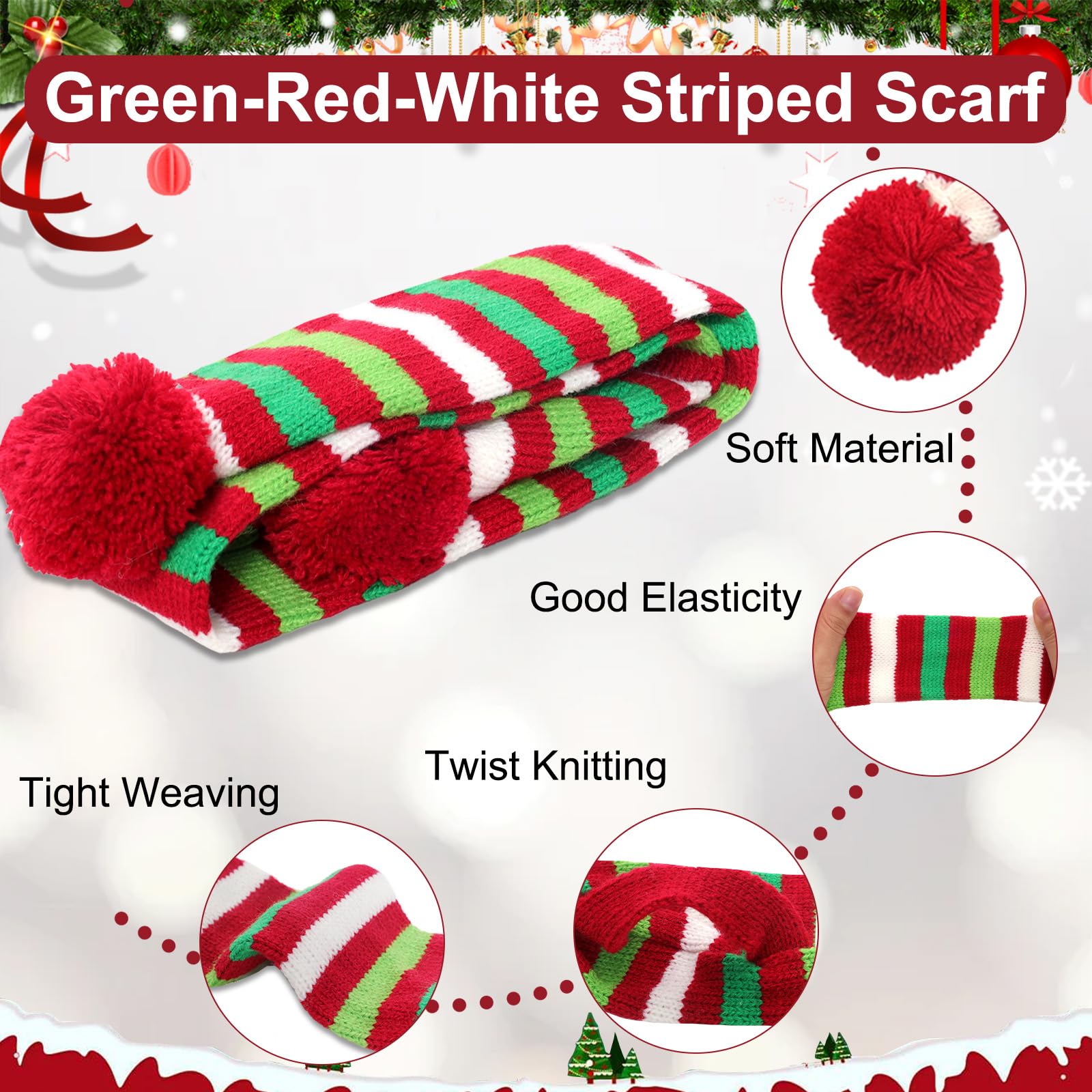 Ngdhkd red-white-green striped scarf adds holiday style for pets