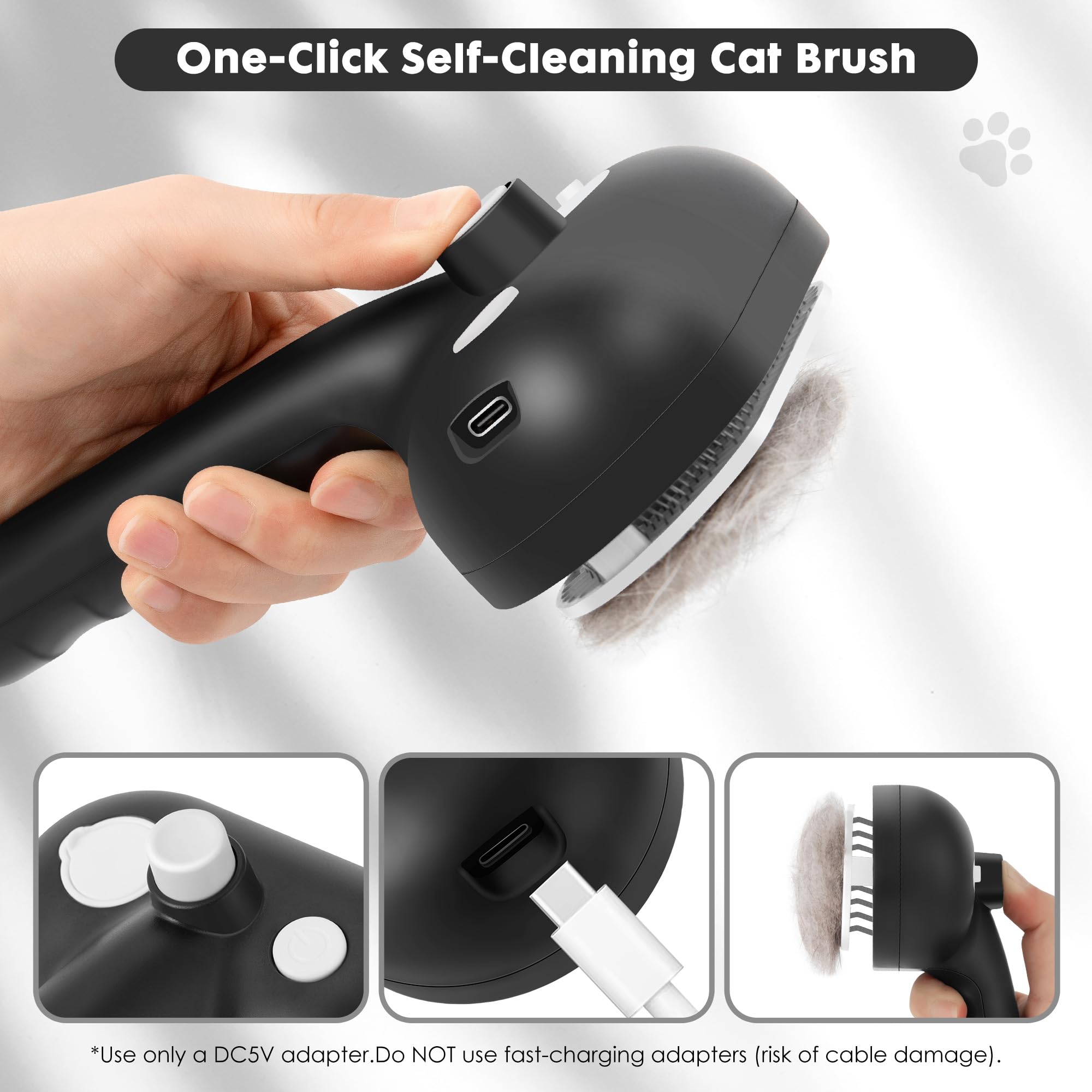 ngfhf Cat Steam Brush self-cleaning button showing hassle-free maintenance after brushing.