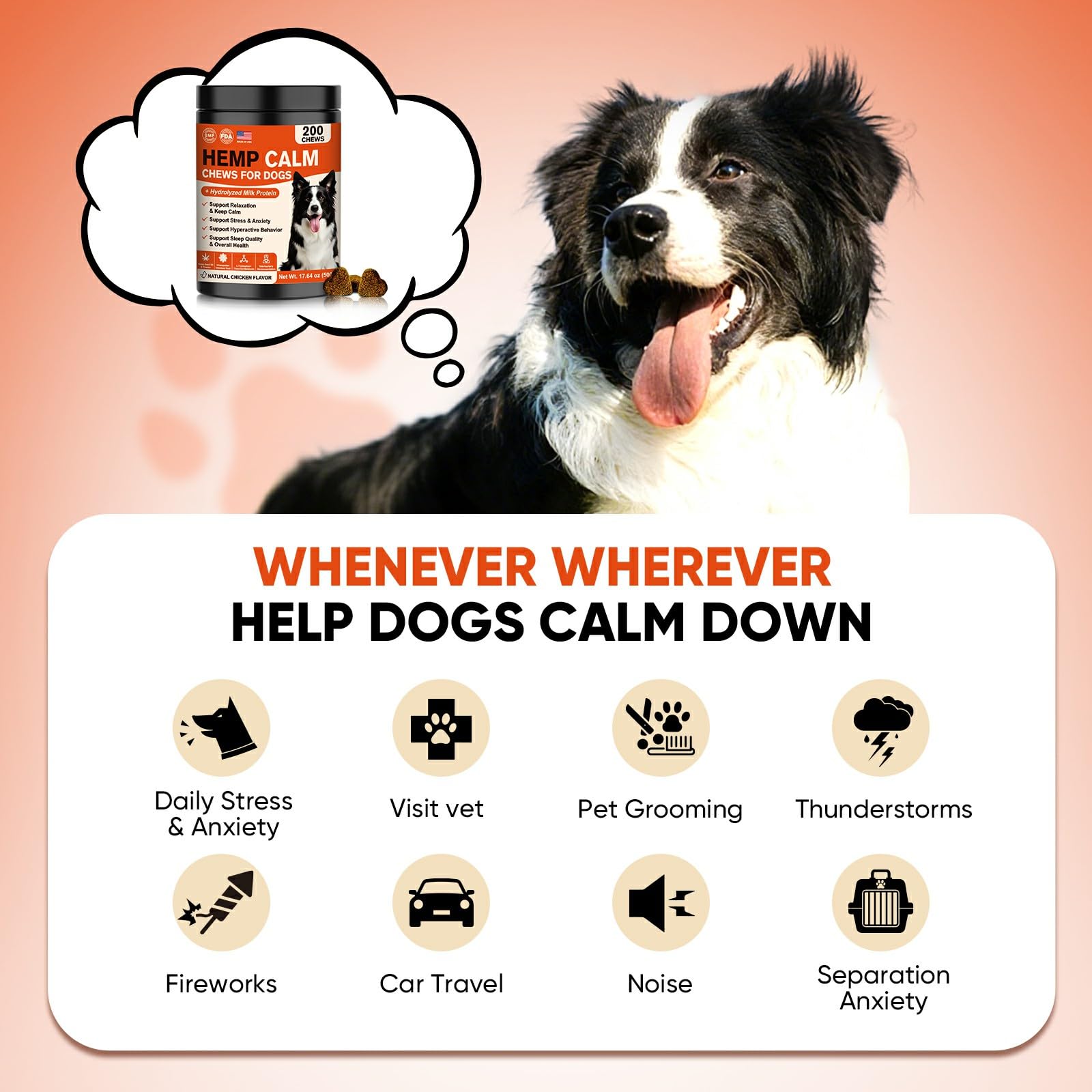 NHWHDJH hemp calming chews for dogs chicken-flavor treat appealing to picky eaters