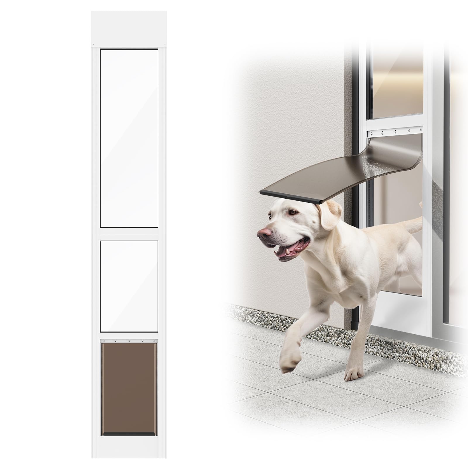NIAOMAOGOU dog door installed in a sliding door for easy renter-friendly setup.
