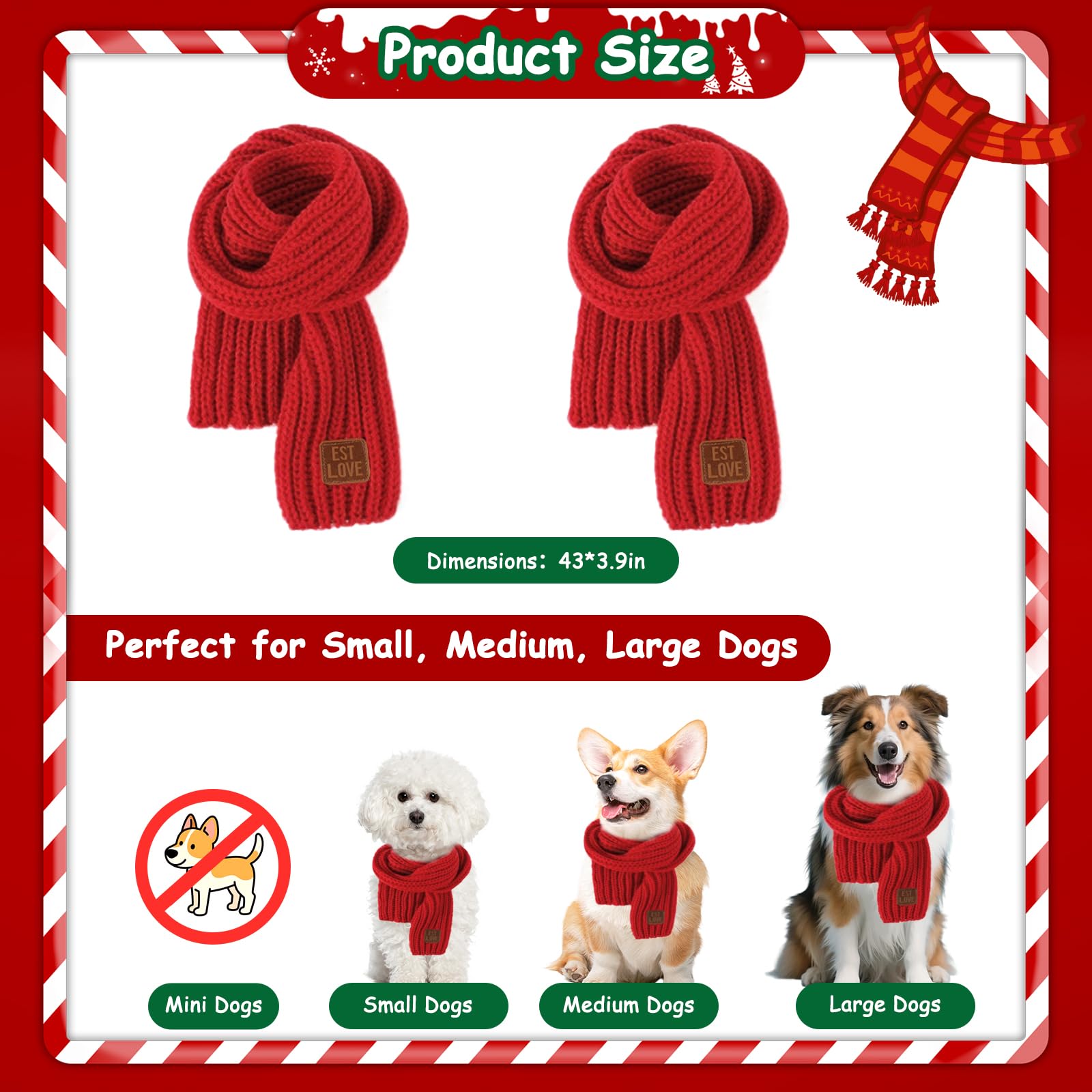 Nibnozy dog christmas bandana adjustable length fits small to large dogs.