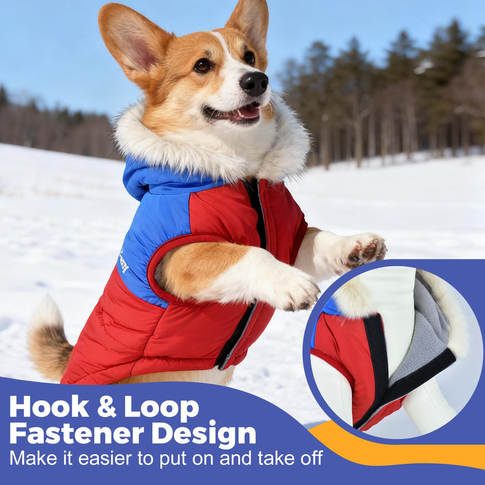 Nibnozy dog coat hood detail emphasizes head protection against wind and rain.