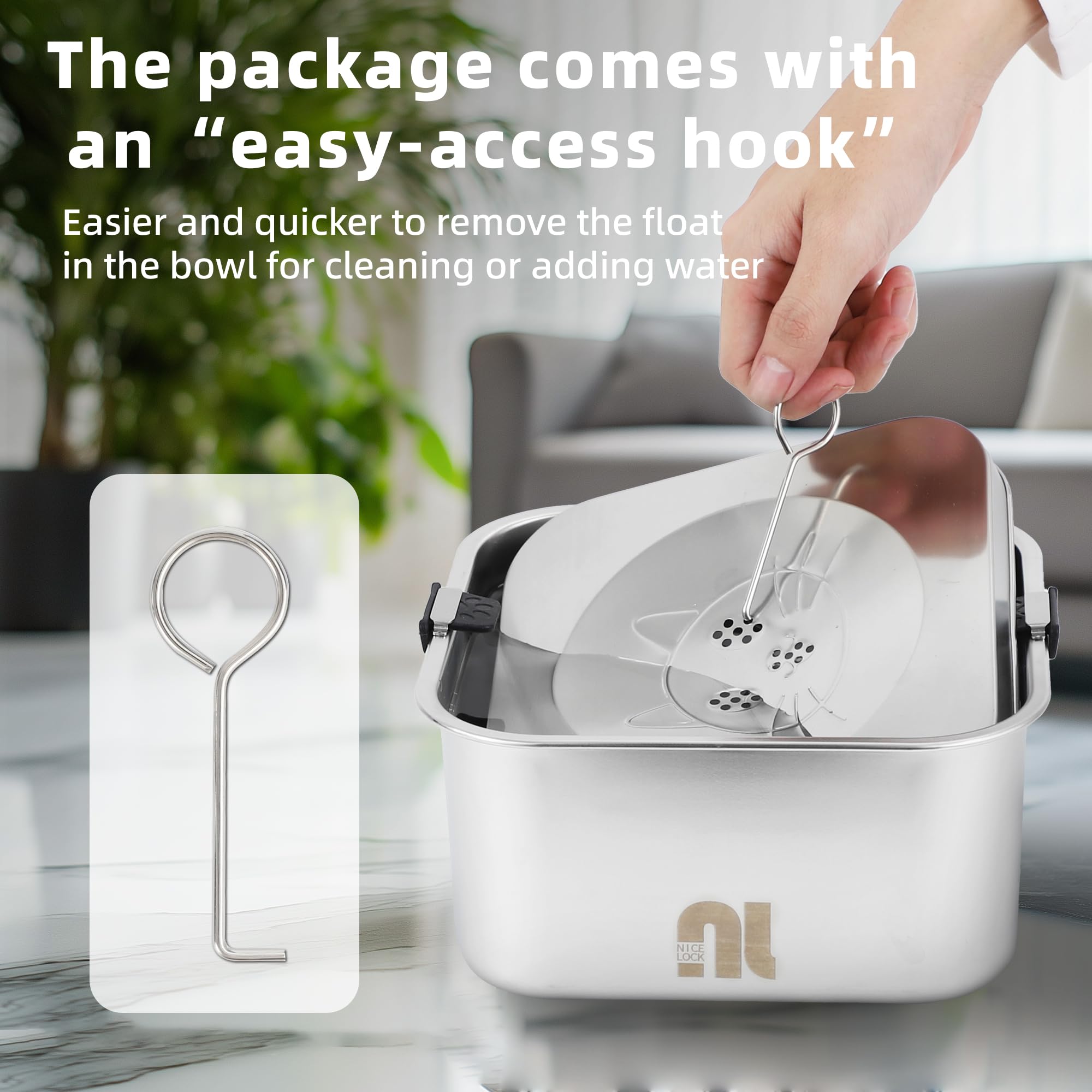 Nicelock dishwasher-safe stainless bowl for easy, one-piece cleaning.