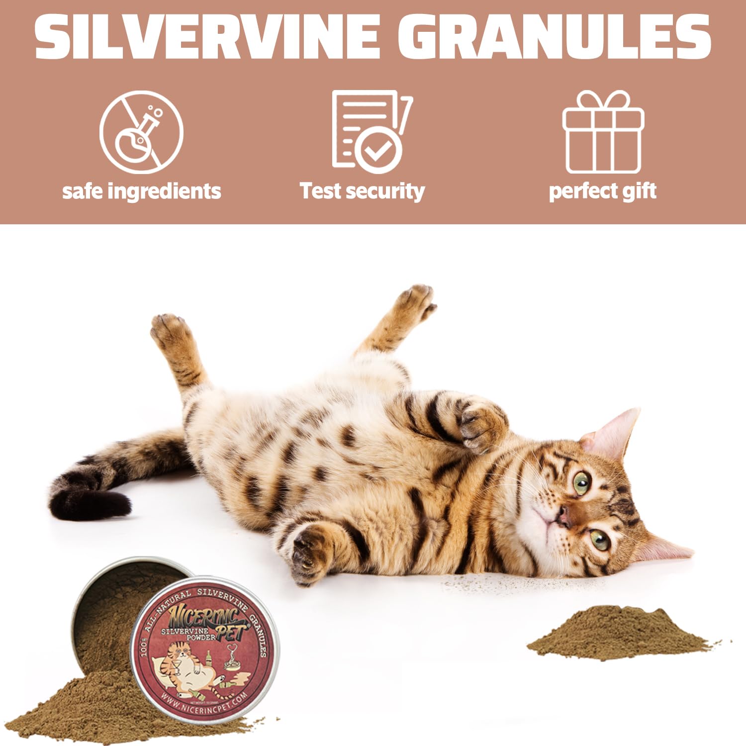 NICERINC PET Silver Vine Powder in a cat carrier promotes calm prep