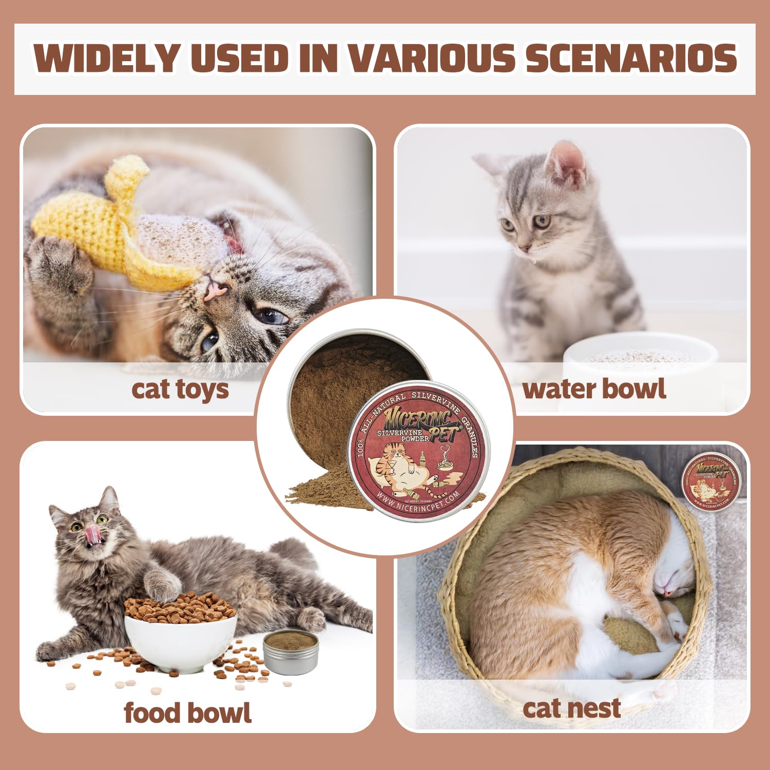 NICERINC PET Silver Vine Powder dusted on a toy to invite play