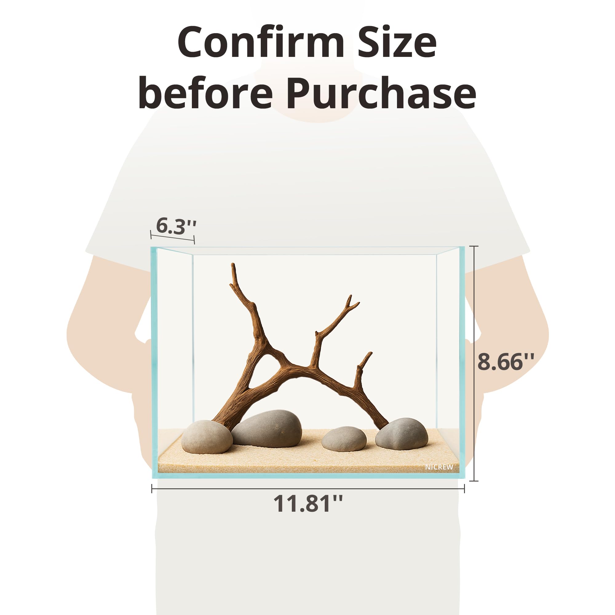 NICREW 2.5-gallon nano nature setup offers a compact display with plants and decor.