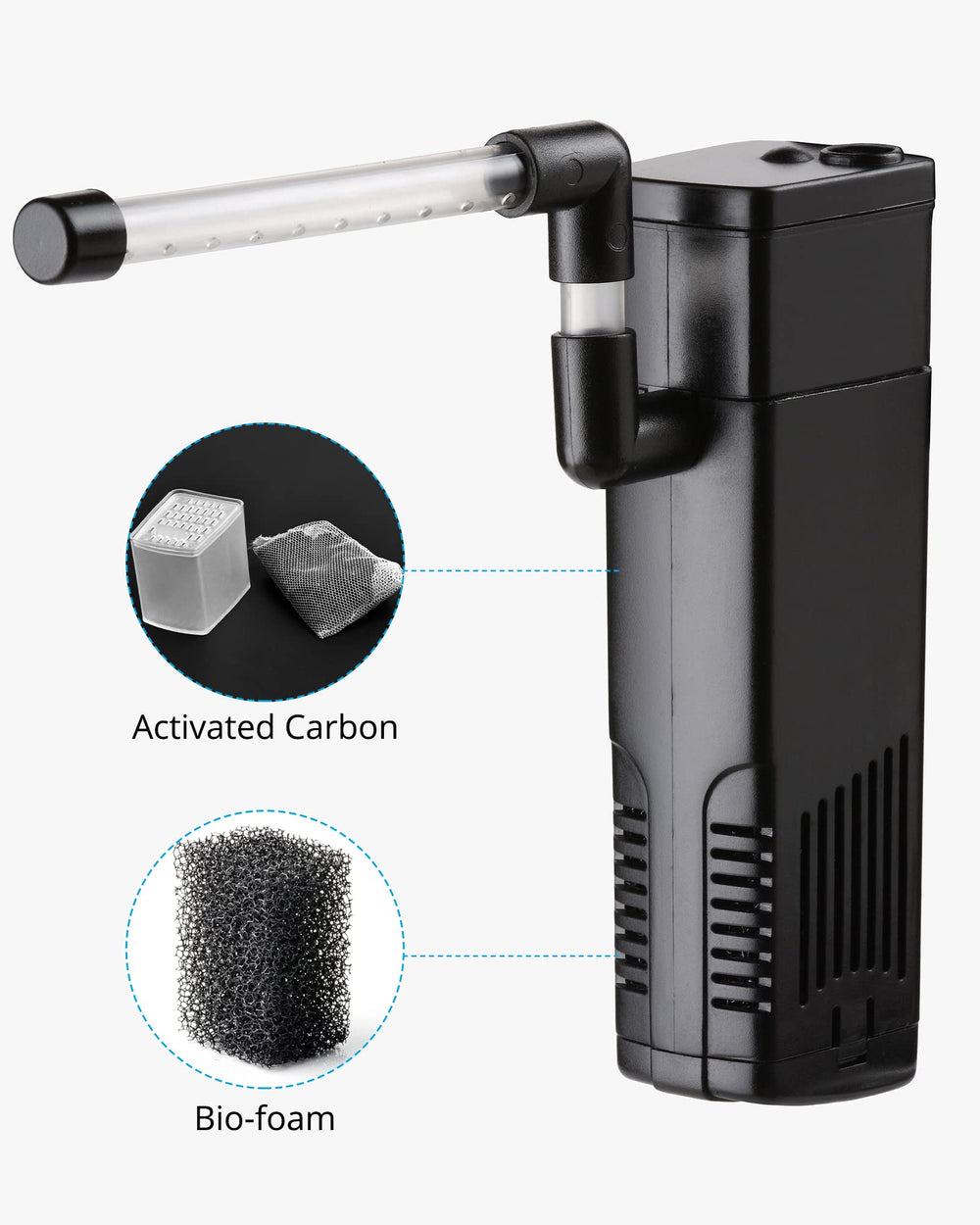 NICREW Aquarium Internal Filter adjustable-air-regulator delivers a safe, mild flow for delicate species.