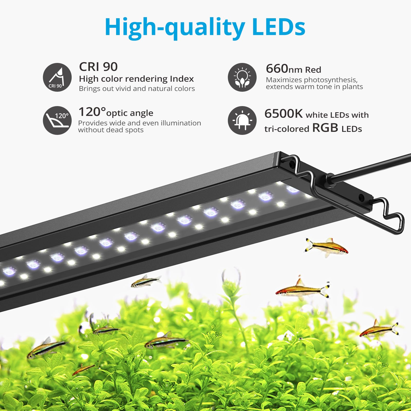 NICREW C10 full spectrum light highlighting 6500K white and RGB LEDs