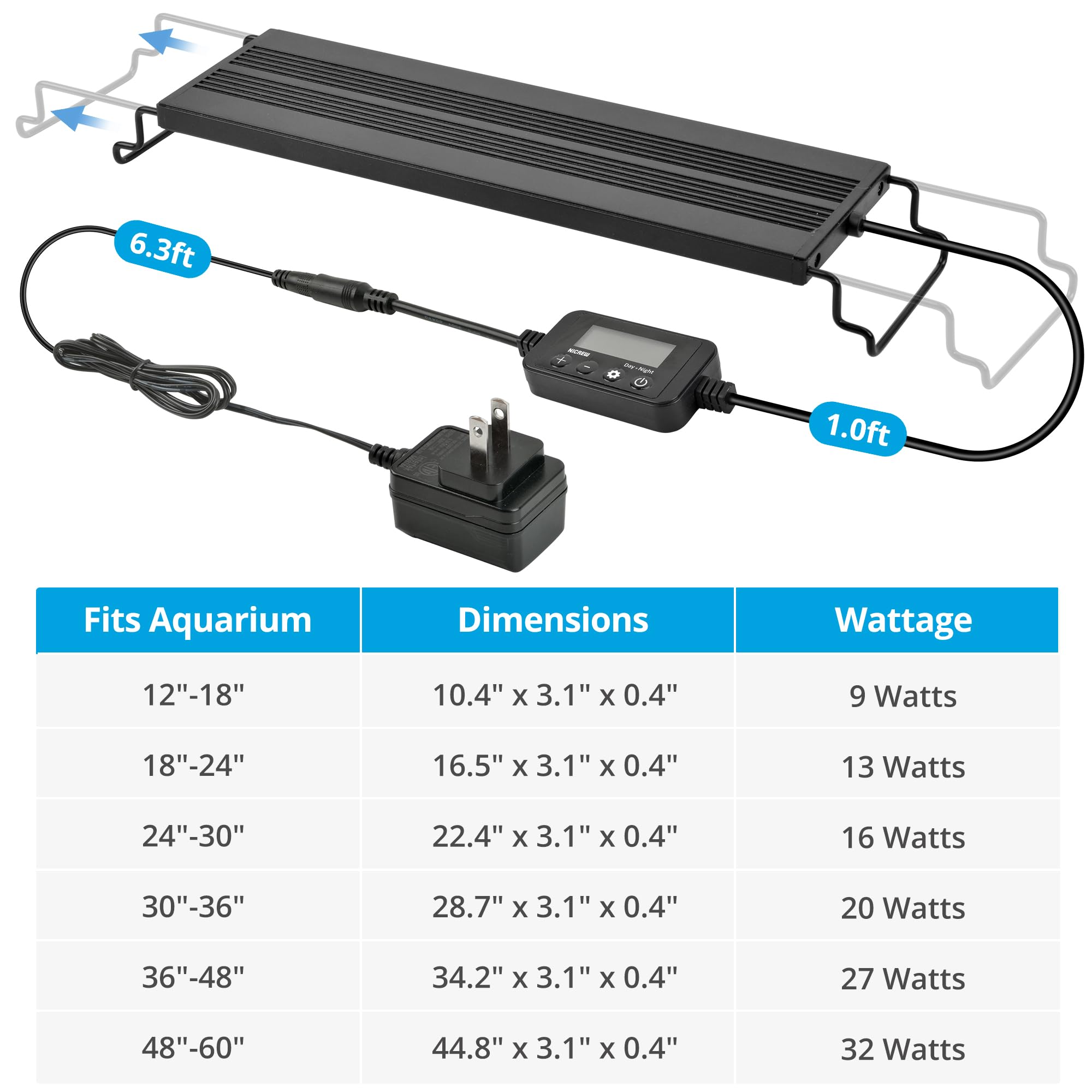 NICREW C10 in tank setup illustrating splash resistant lighting