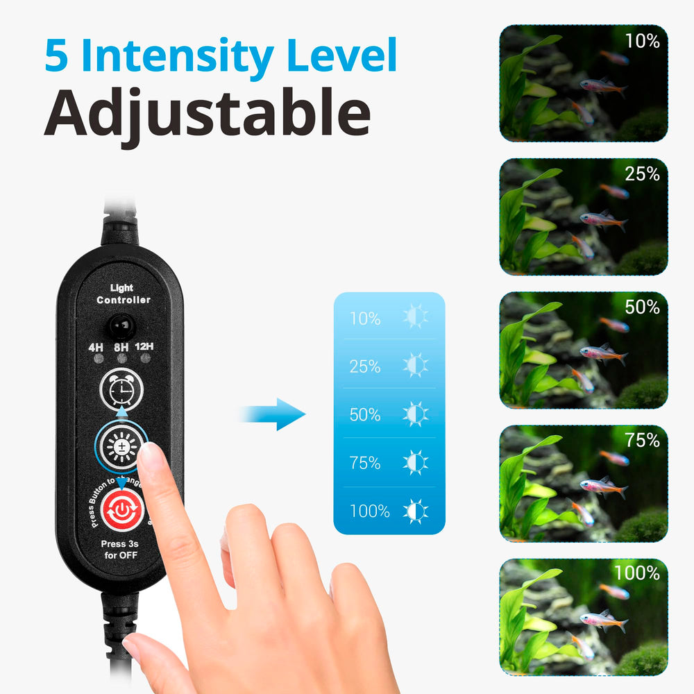 NICREW LED aquarium light multicolor glow highlights vibrant fish colors.