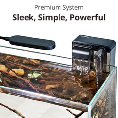 NICREW nano aquarium with integrated light shows vibrant colors and plants thriving.