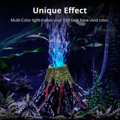 NICREW Volcano Ornament LED lights cycle colors for a dynamic tank glow.