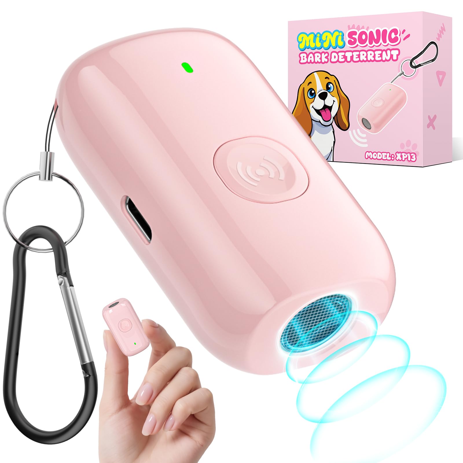 Nicuzm mini ultrasonic bark deterrent front view for calmer outdoor walks.