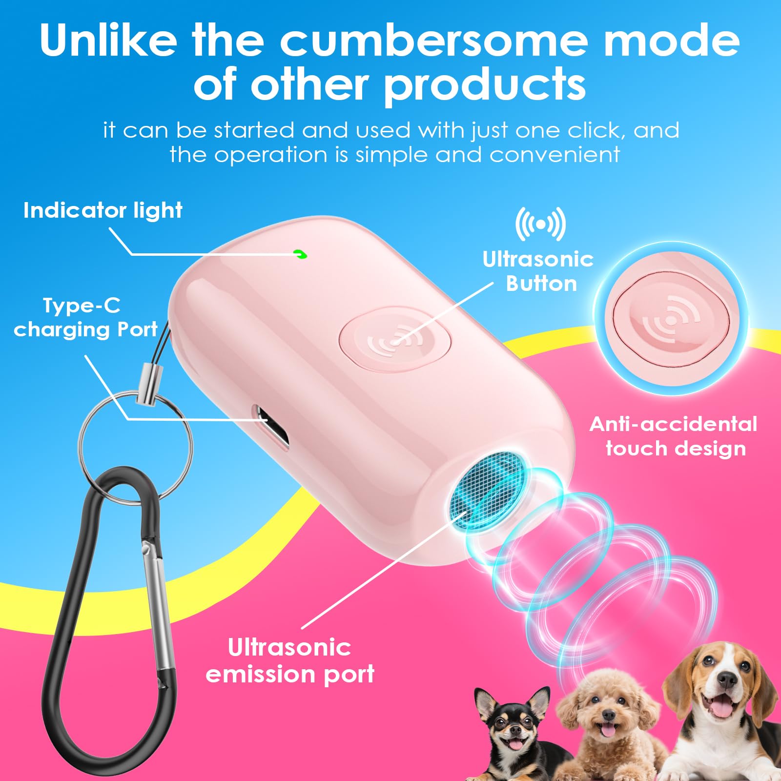 Nicuzm mini ultrasonic bark deterrent side view with compact handheld design.