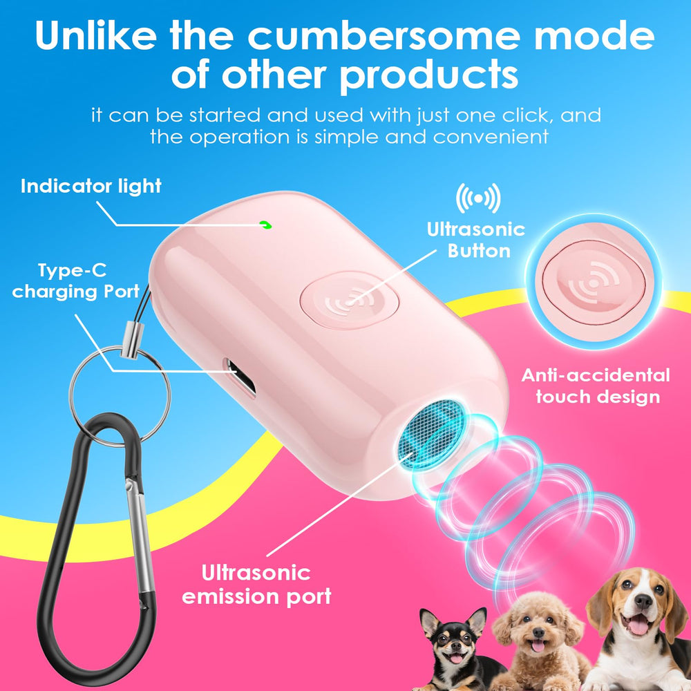 Nicuzm mini ultrasonic bark deterrent side view with compact handheld design.
