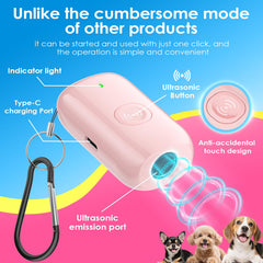 Nicuzm mini ultrasonic bark deterrent side view with compact handheld design.