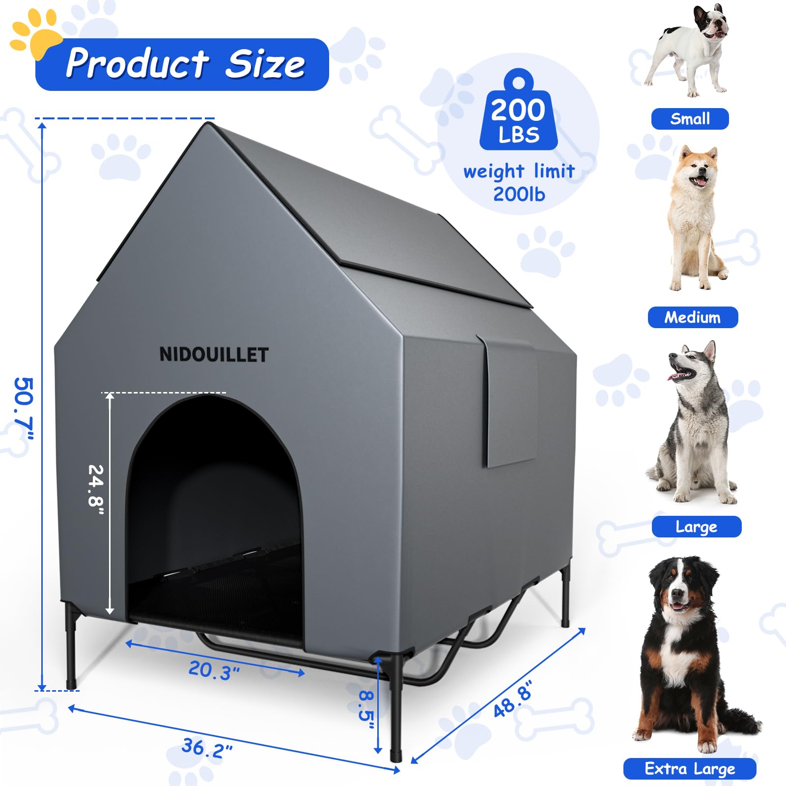 Nidouillet elevated dog bed at 8.5 inches for dry, comfortable lounging.