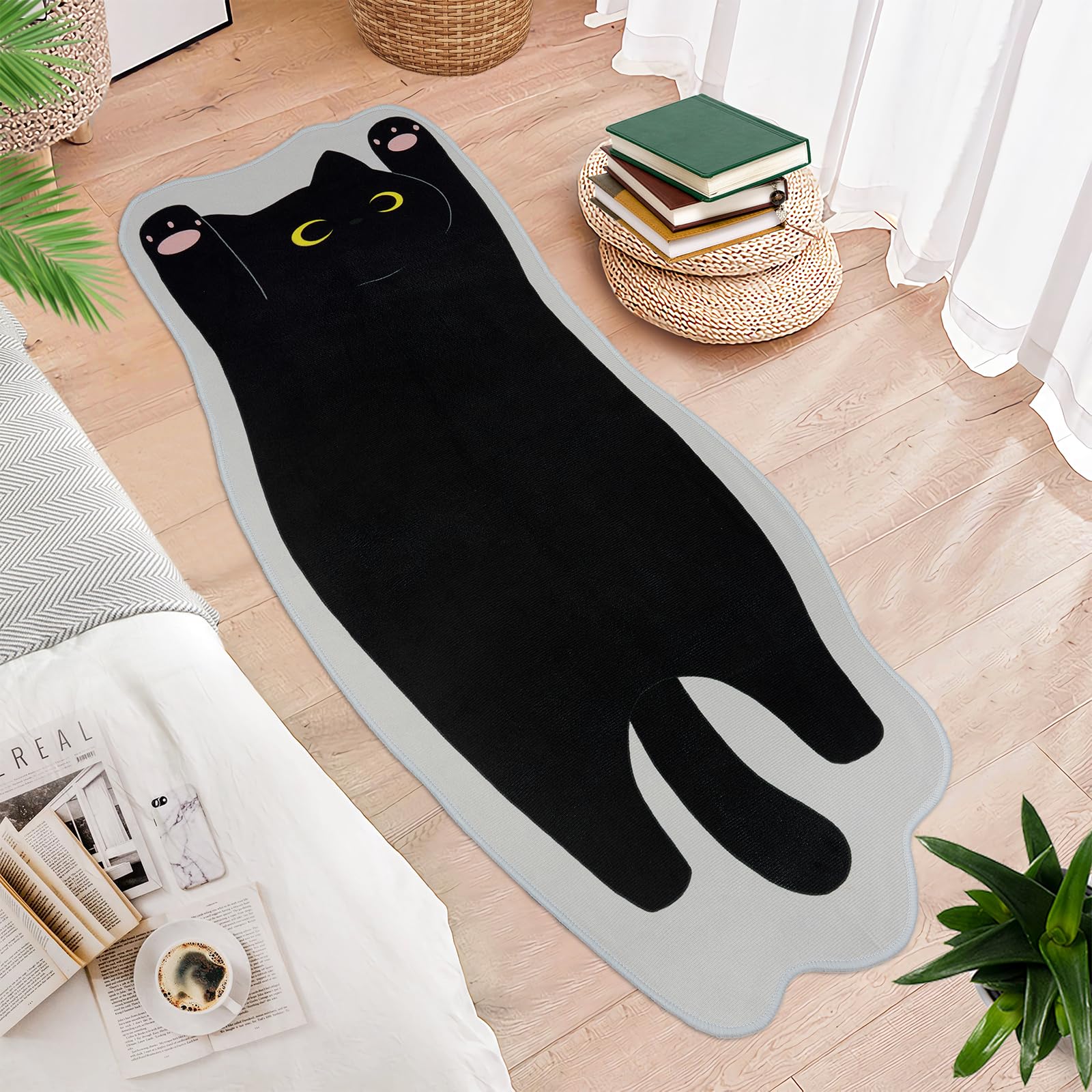 NIGOWAYS Cat Mat cute-doormat shows stretched-cat design, adding entryway charm and soft underfoot comfort.