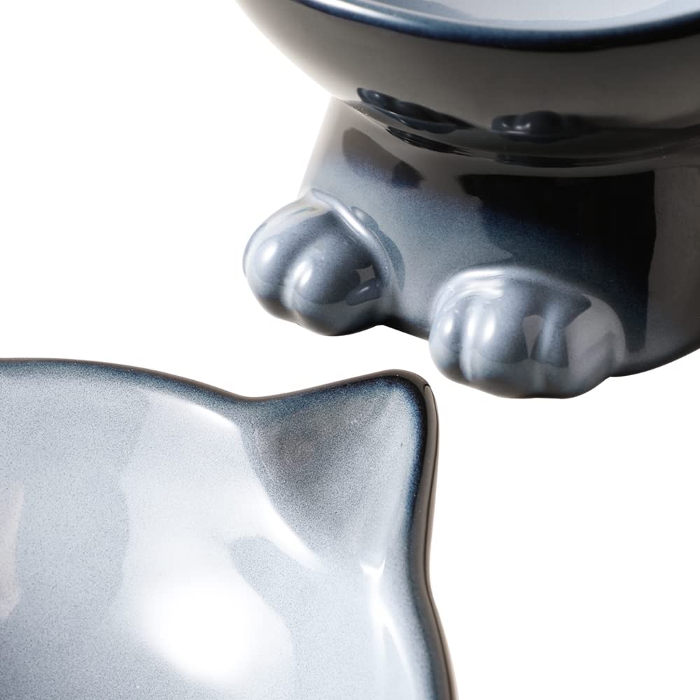 Nihow cat-dog bowl tilt design closeup showing center-dish for accessible kibble.
