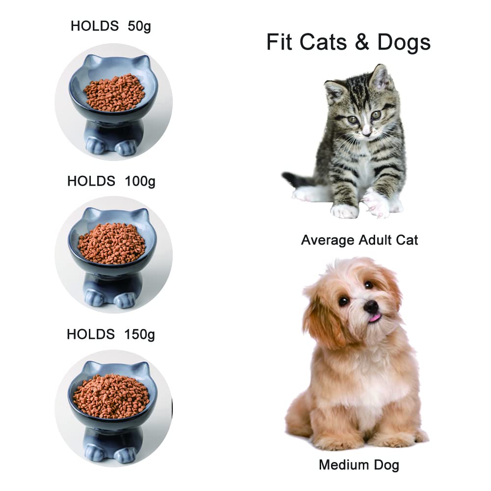 Nihow ceramic elevated cat bowls gray 2pc highlighting durable, easy-clean feeding for felines.