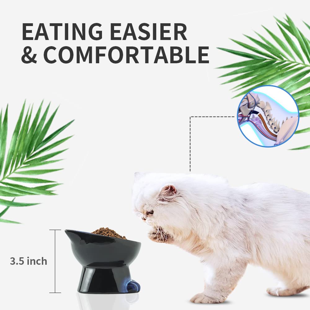 Nihow ceramic raised cat bowl in elegant blue and black for stylish décor and durability.